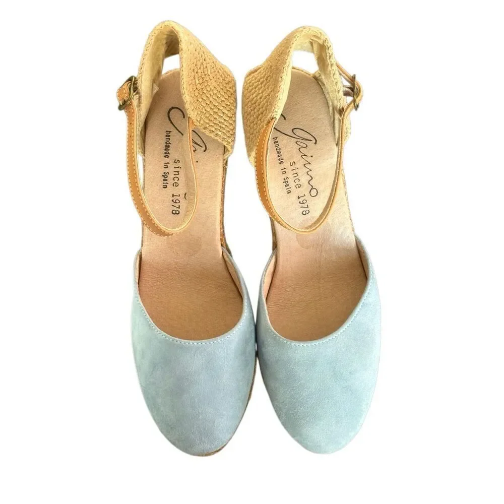 Anthropology Anthro Gaimo Blue Nubuck Jute Wedge Espadrille. Size 9.5 / 41